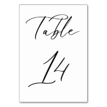 Svart, minimalistiskt Bordsnummer för skript Bröll