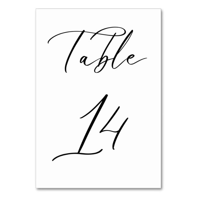 Svart, minimalistiskt Bordsnummer för skript Bröll (Framsidan)