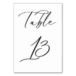 Svart, minimalistiskt Bordsnummer för skript Bröll