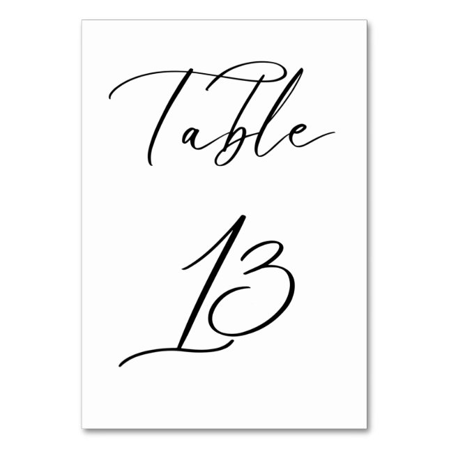 Svart, minimalistiskt Bordsnummer för skript Bröll (Framsidan)