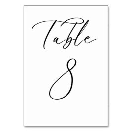 Svart, minimalistiskt Bordsnummer för skript Bröll