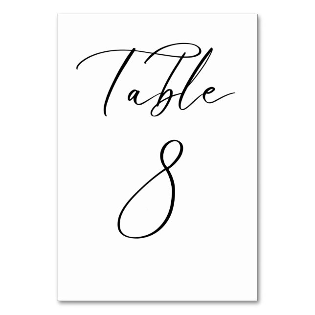 Svart, minimalistiskt Bordsnummer för skript Bröll (Framsidan)