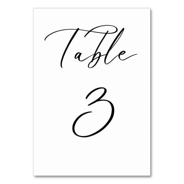 Svart, minimalistiskt Bordsnummer för skript Bröll (Framsidan)