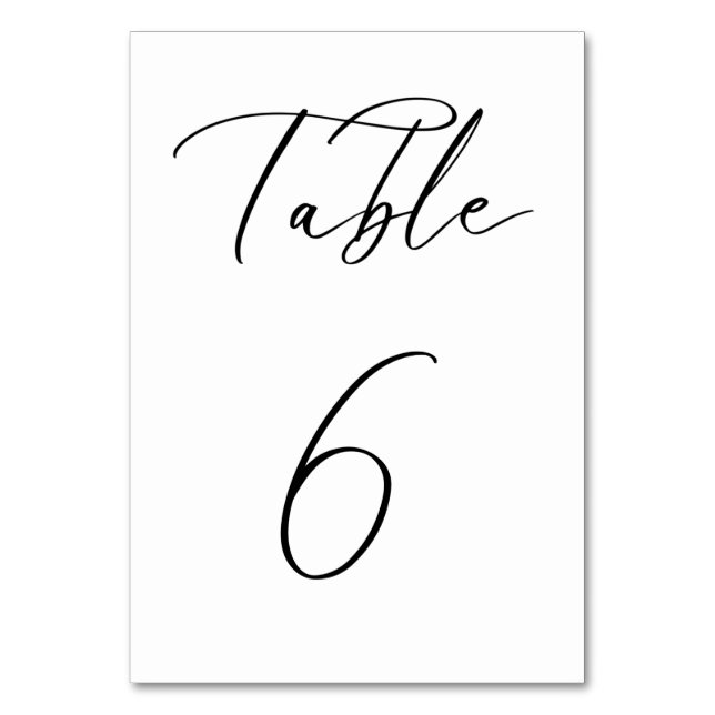 Svart, minimalistiskt Bordsnummer för skript Bröll (Framsidan)