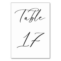 Svart, minimalistiskt Bordsnummer för skript Bröll