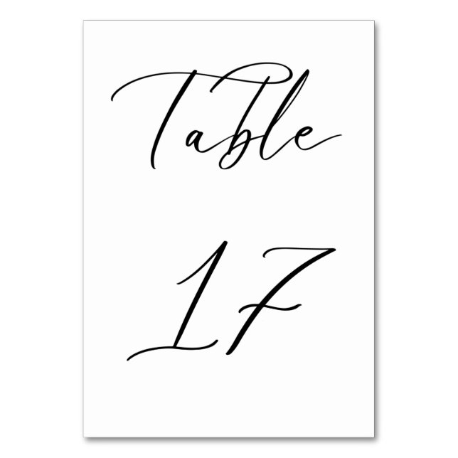Svart, minimalistiskt Bordsnummer för skript Bröll (Baksidan)