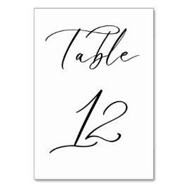 Svart, minimalistiskt Bordsnummer för skript Bröll