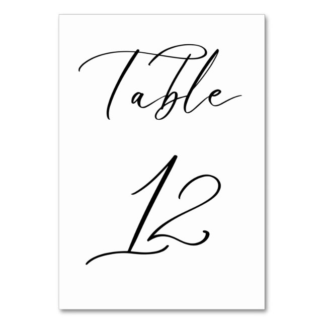 Svart, minimalistiskt Bordsnummer för skript Bröll (Framsidan)