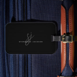 Svart, minimalistiskt handsmyckad Initialer-monogr Bagagebricka