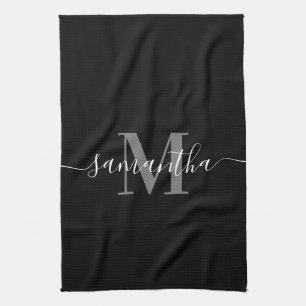 Svart minimalistiskt monogram kökshandduk