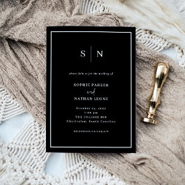 Svart Minimalistiskt och Elegant | Vit Kant Bröllo Inbjudningar