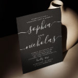 Svart minimalistiskt skript bröllop förlovningsfes inbjudningar<br><div class="desc">Svart enkel,  minimalistisk manusmanus bröllop förlovningsfest-inbjudan. Kontakta mig om du behöver fler artiklar.</div>