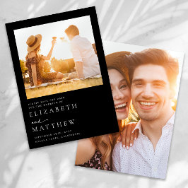 Svart, minimalistiskt skript, foto Bröllop Spara Datumet