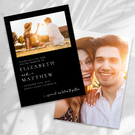 Svart, minimalistiskt skript, foto Bröllop Spara Datumet