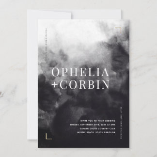 Svart, minimalt Bröllop med Mörken Smokey Inbjudningar