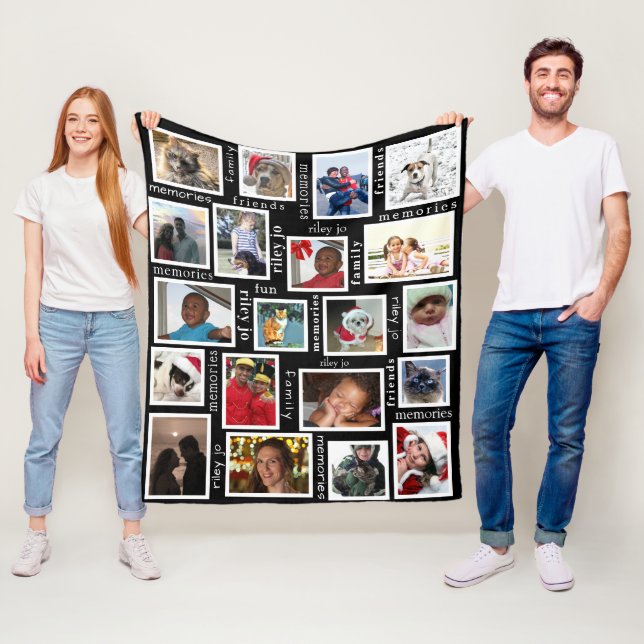 Svart minnen Skapar din 20 fotokollage Fleecefilt (På plats)