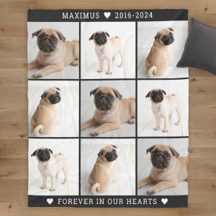 Svart minnescollage för hund - personlig fotokolla fleecefilt