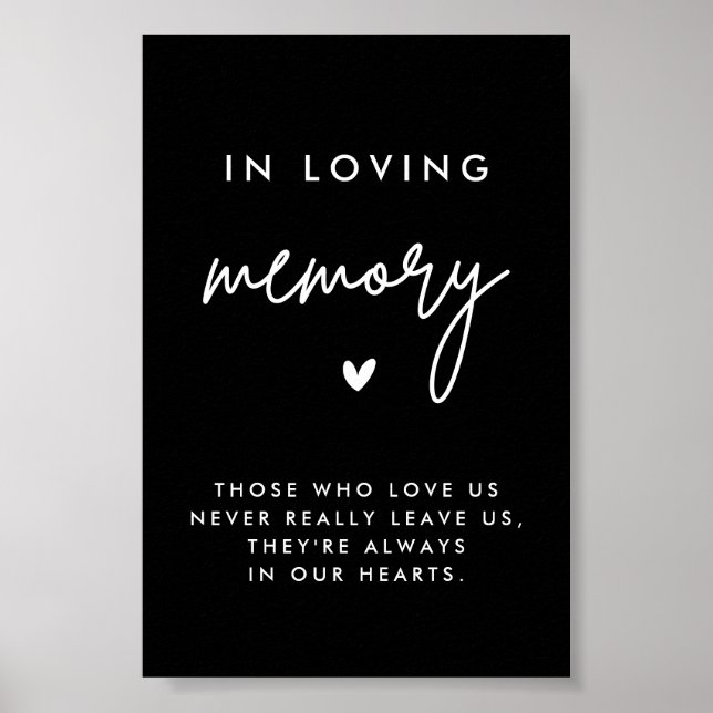 Svart minnestavla för bröllop 'In Loving Memory' 4 Poster (Framsidan)