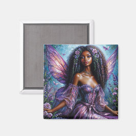 Svart mjölk med Lila Vingar och blommor Magnet