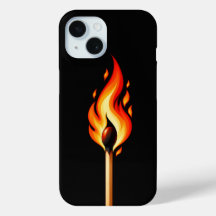 Svart mobilskal med brinnande tändsticksflamma
