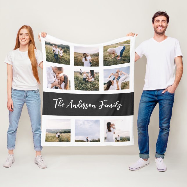 Svart, modern, 9-fotovattenfärgad botanisk blommig fleecefilt (På plats)