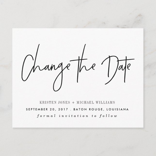 Svart modern Ändra datum Meddelande Vykort (Framsida)