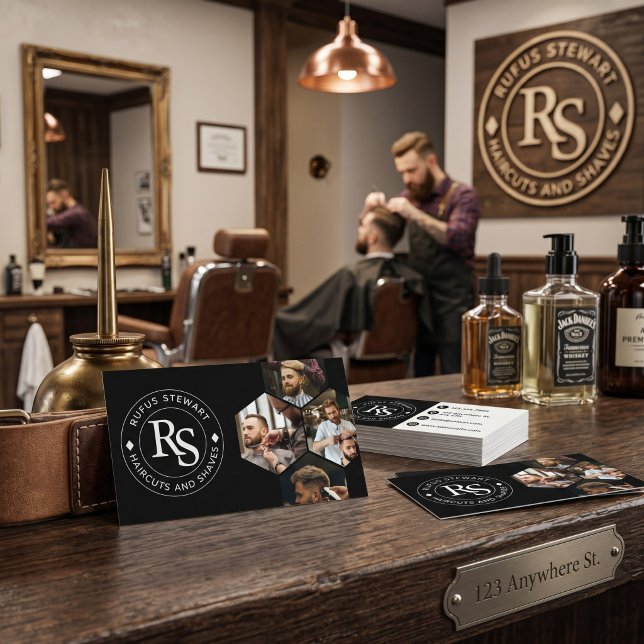 Svart Modern Barberare Visitkort (Skapare uppladdad)