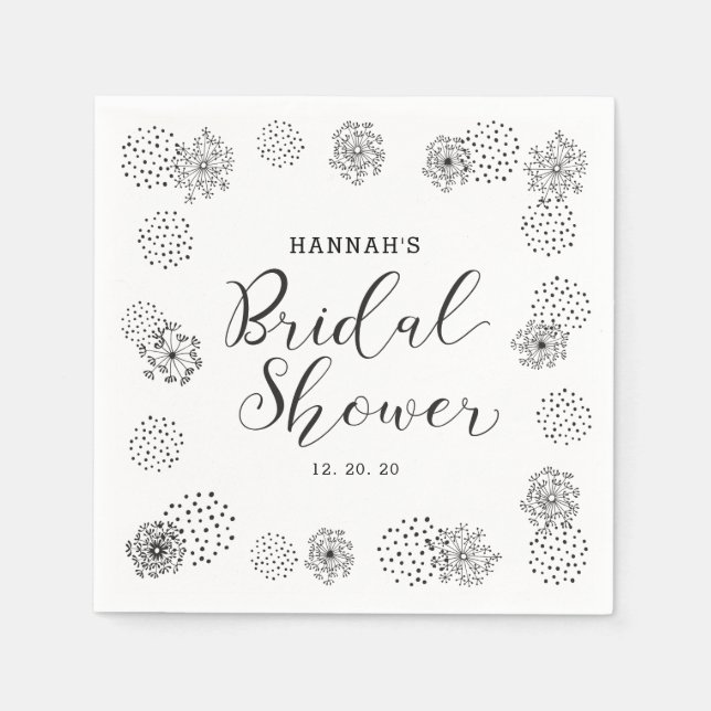 Svart | Modern blombröllop Bridal Shower Pappersservett (Framsidan)