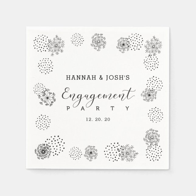 Svart | Modern blomsterdekoration för förlovningsf Pappersservett (Framsidan)
