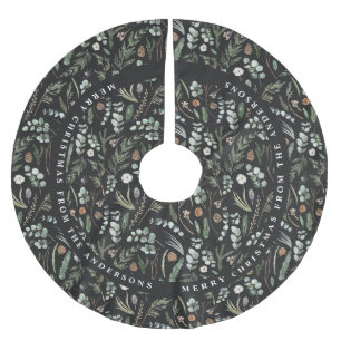 Svart modern botanisk julklapp julgransmatta borstad polyester