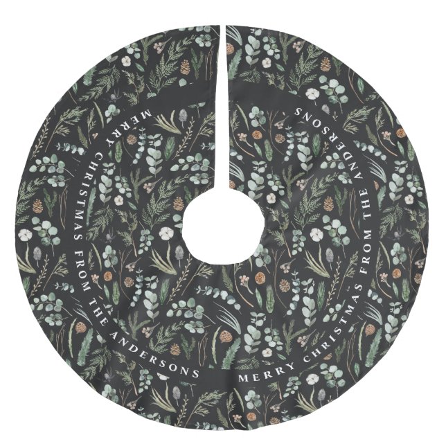 Svart modern botanisk julklapp julgransmatta borstad polyester (Framsidan)