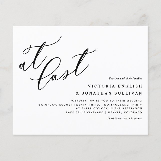 Svart Modern Calligraphy-bröllop-inbjudan (Framsida)