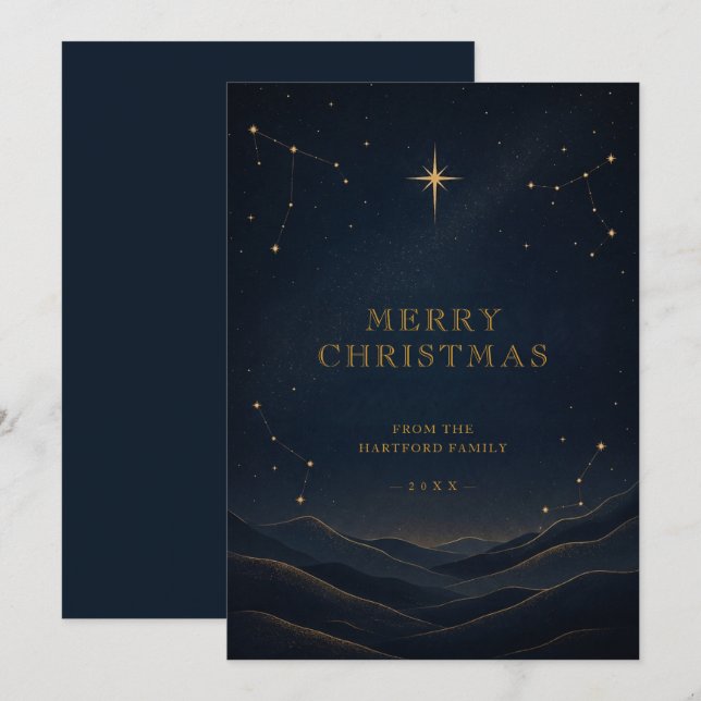Svart Modern Celestial Jul Guld TMF26 Julkort (Fram/baksida)
