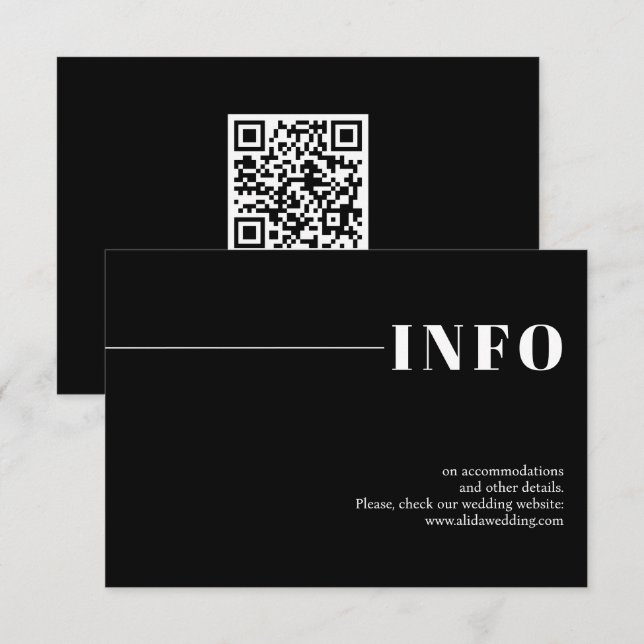 Svart modern, chic typografi minimalistisk bröllop tilläggskort (Fram/baksida)