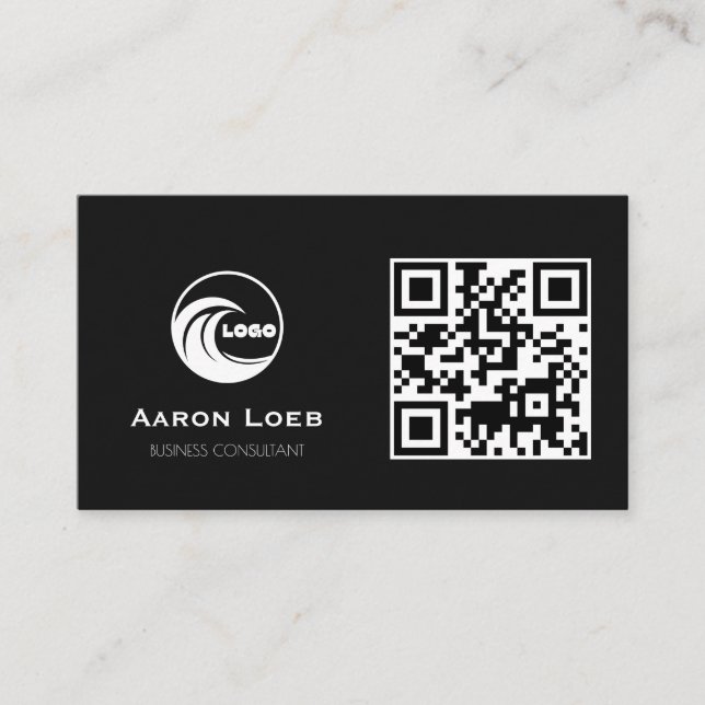 Svart modern design| Visitenkort med QR-kod Visitkort (Framsida)
