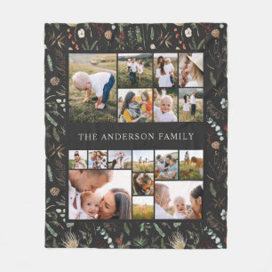 Svart modern elegant 17 fotobotaniska pampas fleecefilt