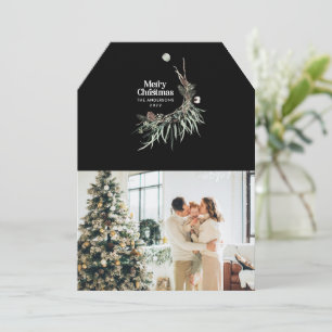 Svart, modern elegant, botanisk rostfärg julkort