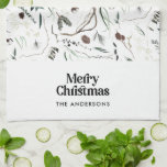 Svart, modern elegant, botanisk rostfärg kökshandduk<br><div class="desc">Svart modern elegant,  rustik vattenfärg,  torkad botanisk blommigt muterade färg helgdag juldesign.</div>