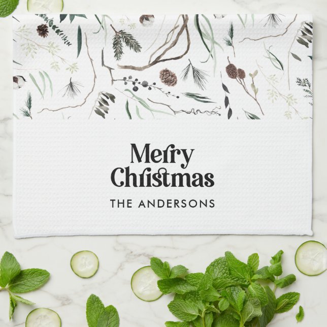 Svart, modern elegant, botanisk rostfärg kökshandduk (Vikta)