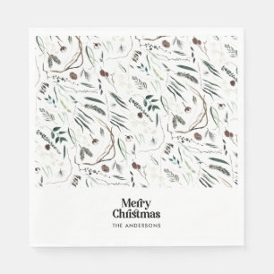 Svart, modern elegant, botanisk rostfärg pappersservett