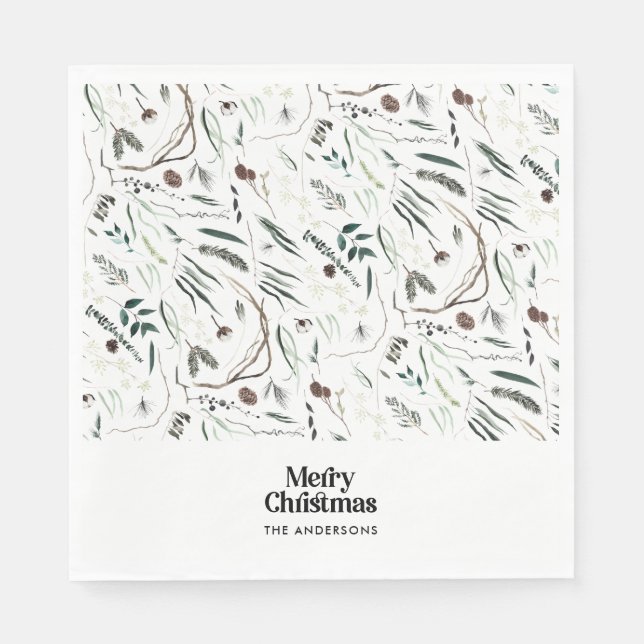 Svart, modern elegant, botanisk rostfärg pappersservett (Framsidan)