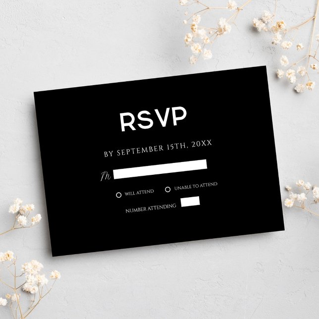 Svart modern Elegant - minimalt Bröllop OSA Kort (Black Modern Elegant Minimal Wedding RSVP Card)