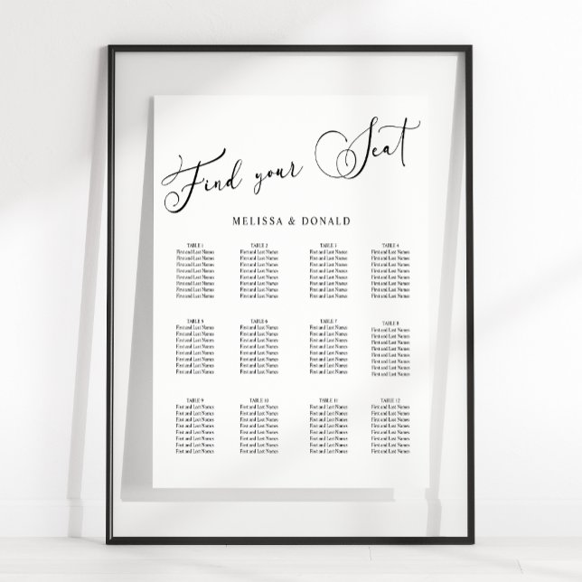 Svart Modern Enkel Skriftlig Bröllops Sittplatskar Poster (Skapare uppladdad)