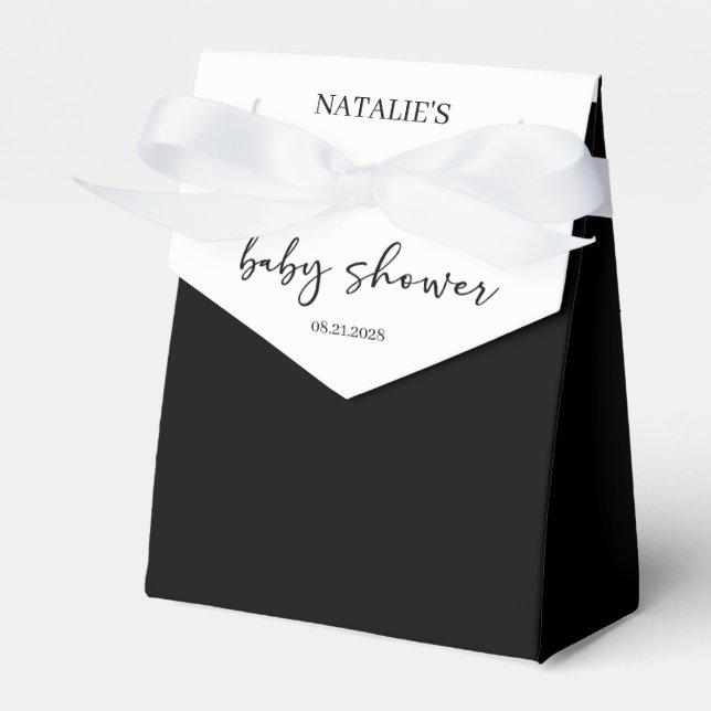 Svart Modern Enkel Skript Baby Shower Presentaskar (Framsidan Sidan)