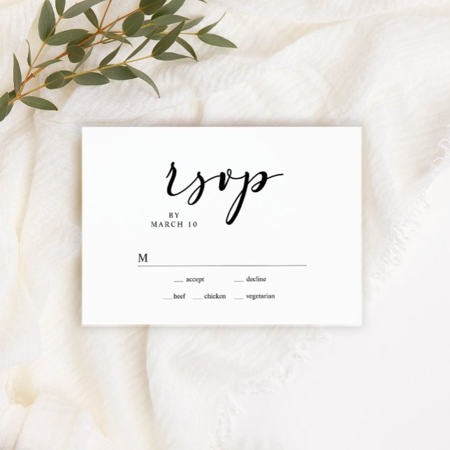 Svart Modern Enkel Skript Bröllops RSVP-kort OSA Kort (Skapare uppladdad)