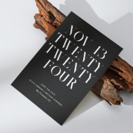 Svart modern enkel typografi, minimalist bröllop spara datumet