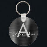 Svart Modern Falsk Rostfritt Stål Monogram Nyckelring<br><div class="desc">Moderna och Eleganta Svarta Falska Rostfria Stål Metalliska Eleganta Nyckelringar. Dessa Nyckelringar kan anpassas till att inkludera din initial och förnamn. Dessa nyckelringar är perfekta som födelsedagspresent,  bröllopsfest eller möhippa present.</div>