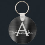 Svart Modern Falsk Rostfritt Stål Monogram Nyckelring<br><div class="desc">Moderna och Eleganta Svarta Falska Rostfria Stål Metalliska Eleganta Nyckelringar. Dessa nyckelringar kan anpassas för att inkludera din initial och förnamn. Dessa nyckelringar är perfekta som födelsedagspresent,  bröllopsdusch eller möhippa presentfavoriter.</div>