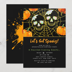 Svart   Modern Faux Opal Halloween-döskallar Inbjudningar