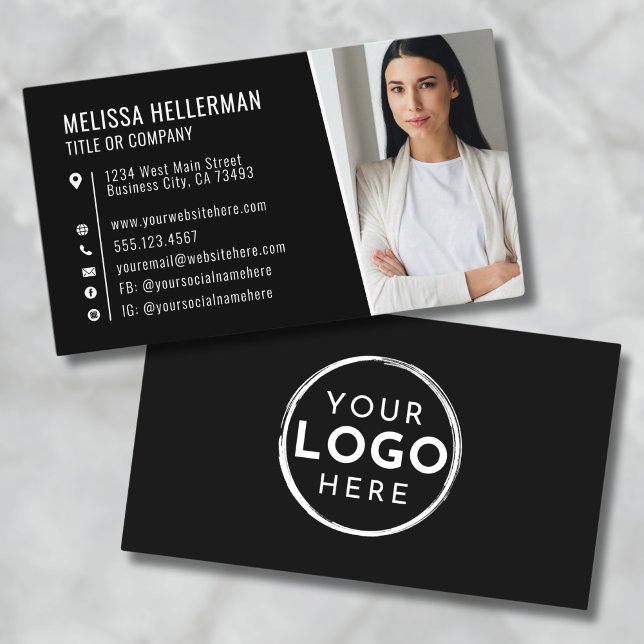 Svart Modern Fotologo Professionell Visitkort (Black Modern Photo Logo Professional Business Card )